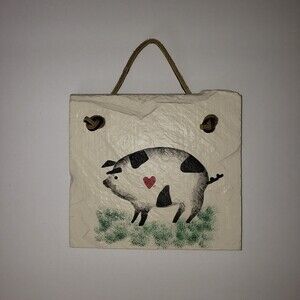Handmade Hand Painted Pig Slate Tile